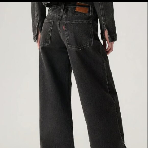 FREE PEOPLE LEVIS XL STRAIGHT WIDE LEG BELTED FADED BLACK JEANS NWT $108 28 w - Picture 5 of 11